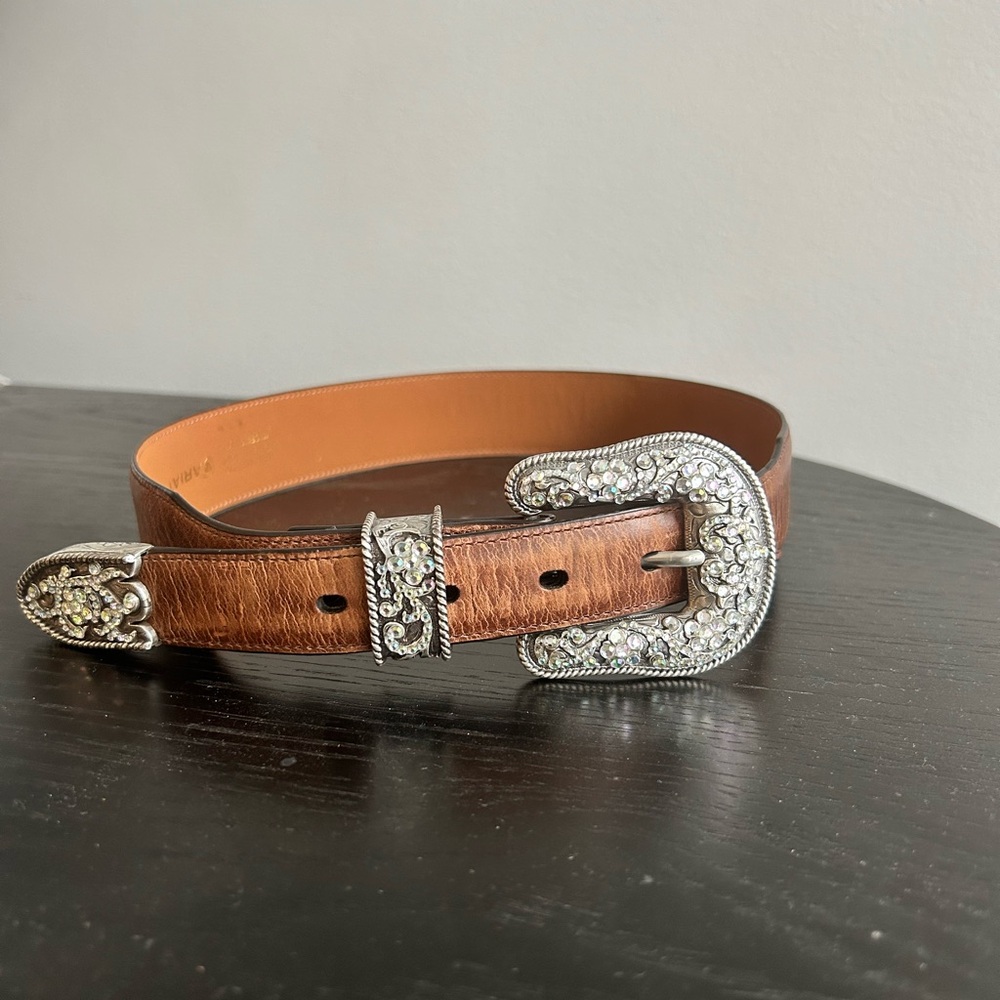 Ariat Brown Leather Western Belt with Rhinestone Silver Buckle